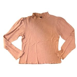 Ambiance, dusty rose ribbed mock neck long sleeve shirt, Medium